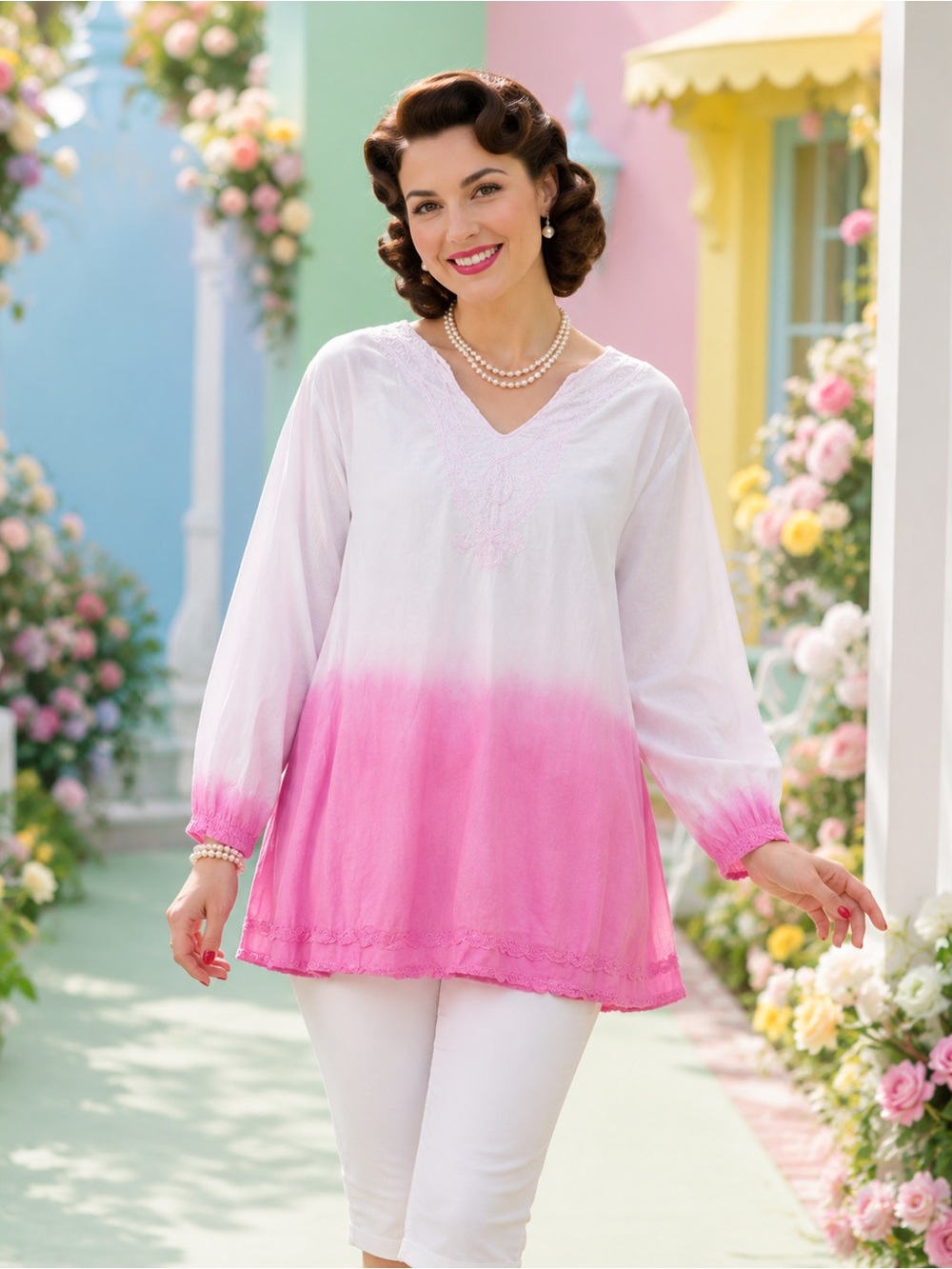 Women’s Pink Ombre V-Neck Tunic Top